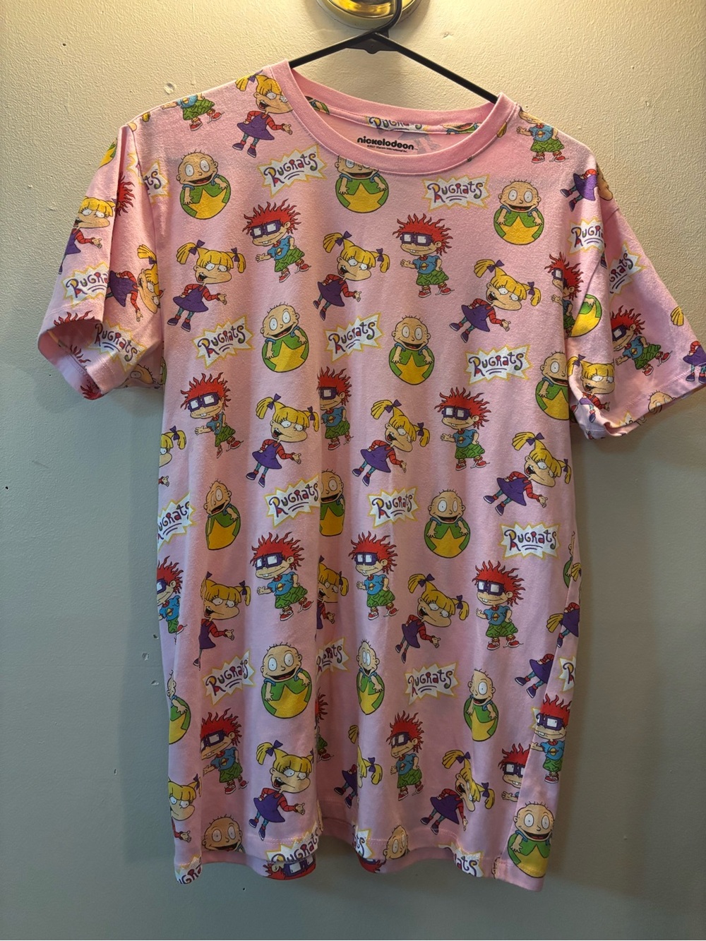 Nickelodeon Rugrats All-Over Print Pink Tee with Multicolor Characters